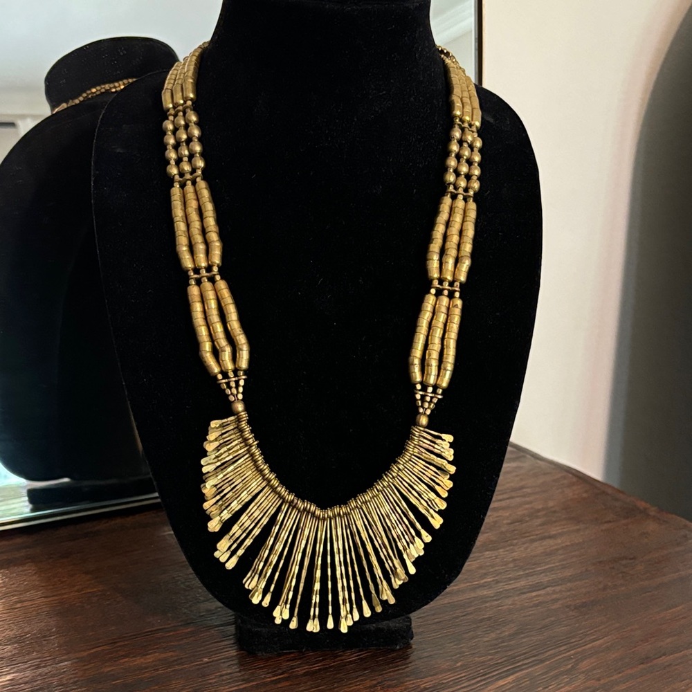 Gold Statement Beaded Fringe Necklace